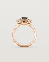 Standing view of the Petite Una Round Trio Ring | Black Spinel & Diamonds | Rose Gold.