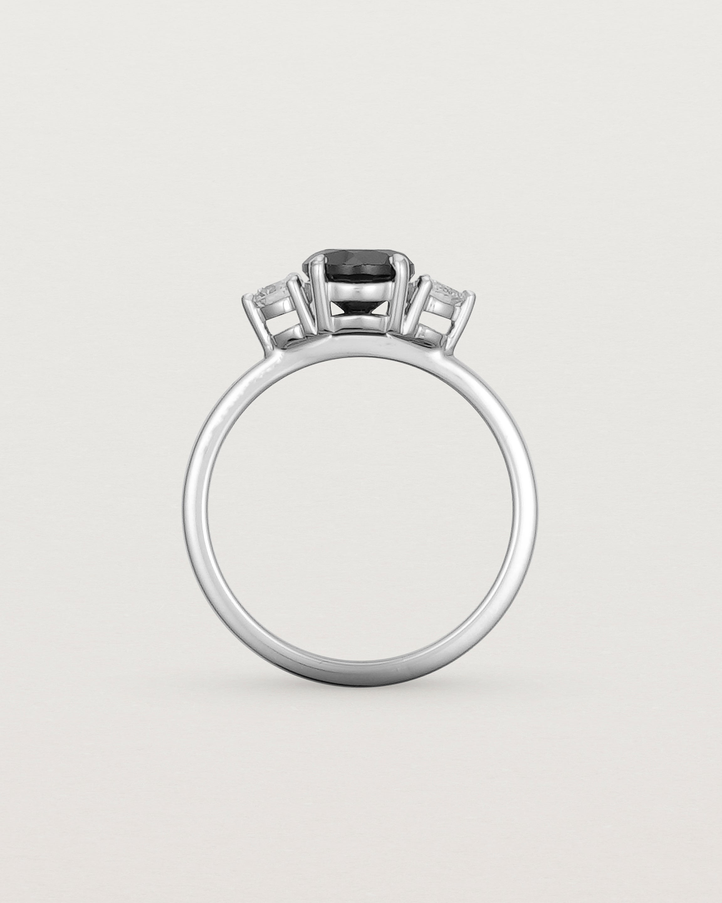 Standing view of the Petite Una Round Trio Ring | Black Spinel & Diamonds | White Gold.