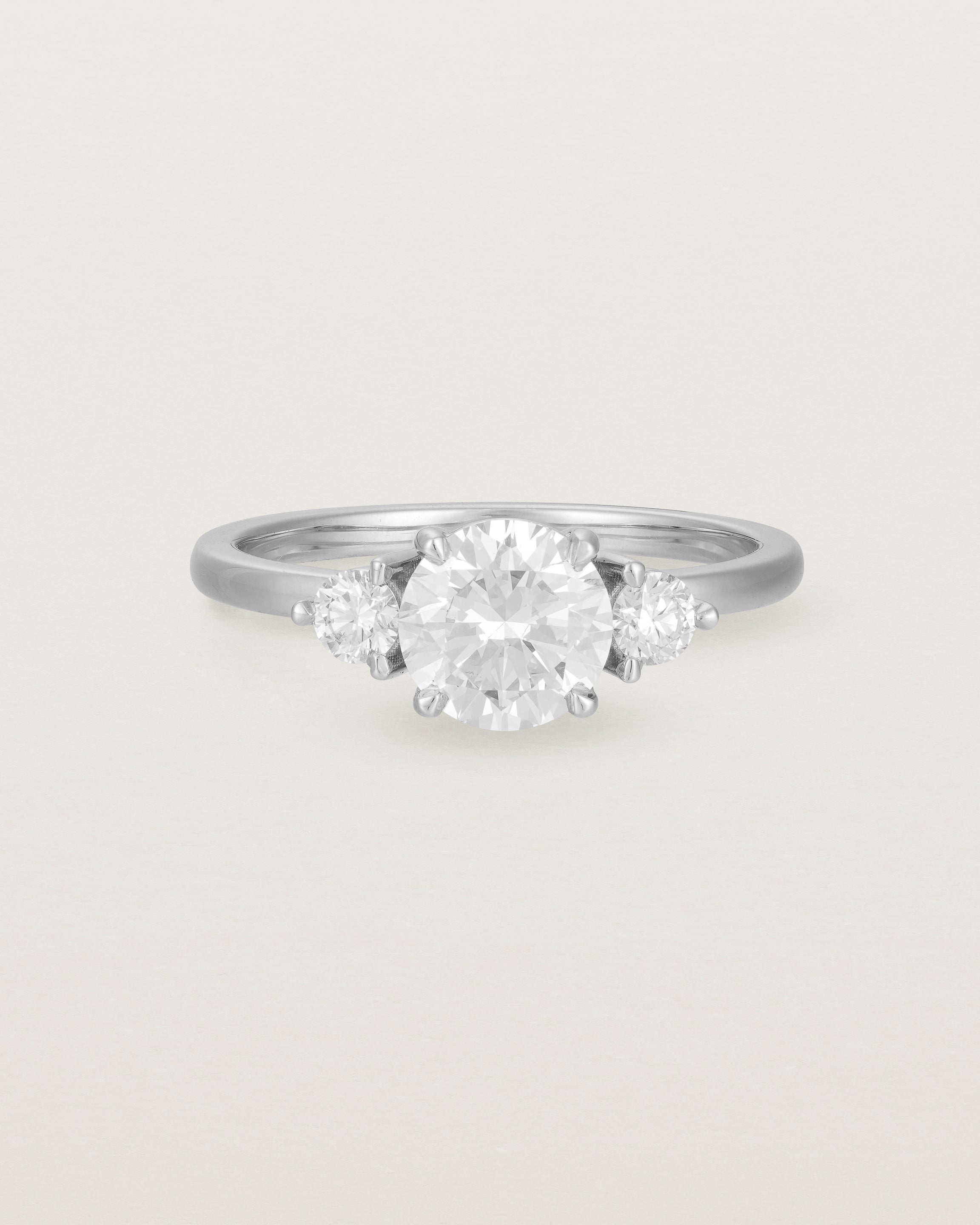 Front view of the Petite Una Round Trio Ring | Laboratory Grown Diamonds | White Gold.