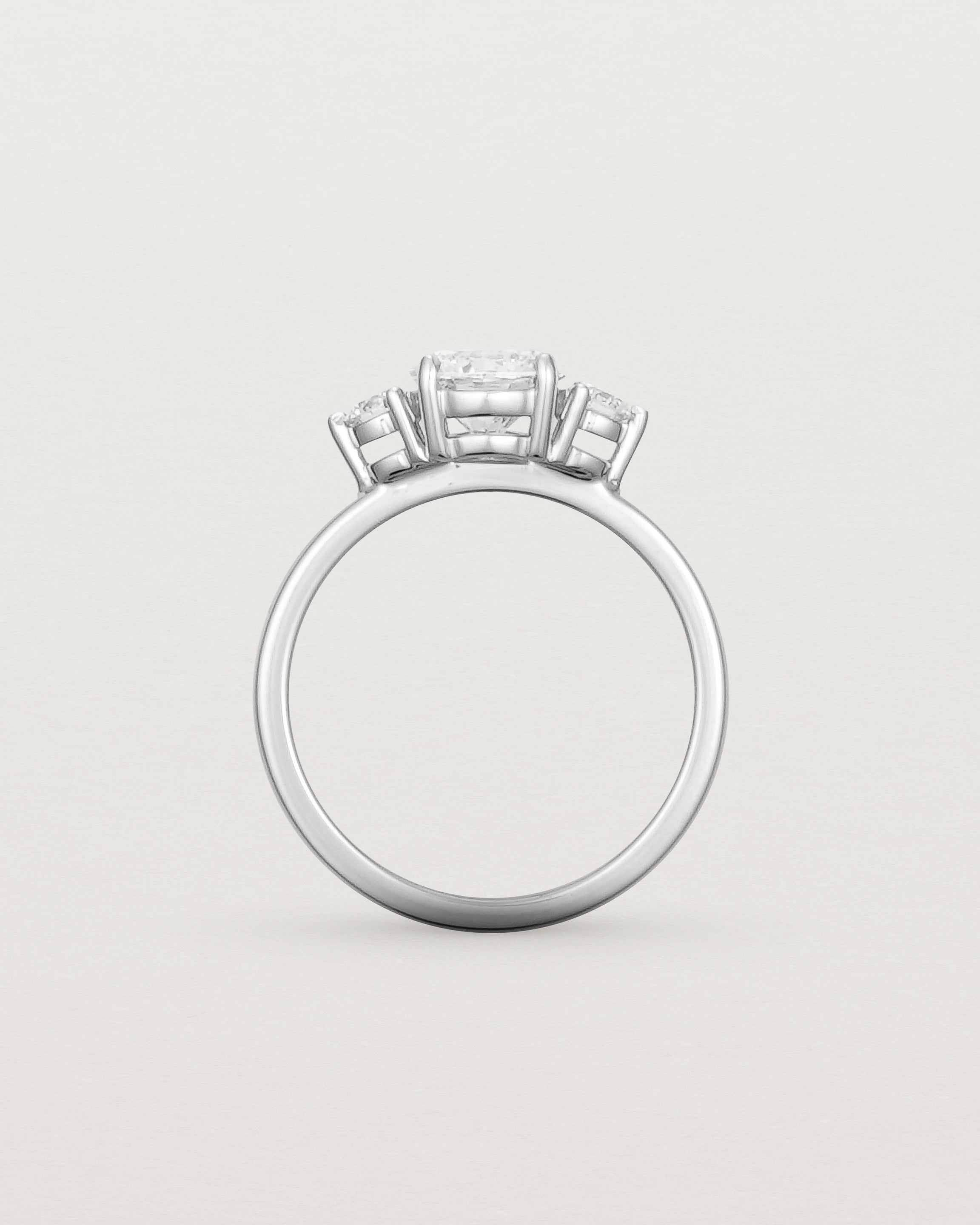 Standing view of the Petite Una Round Trio Ring | Laboratory Grown Diamonds | White Gold.