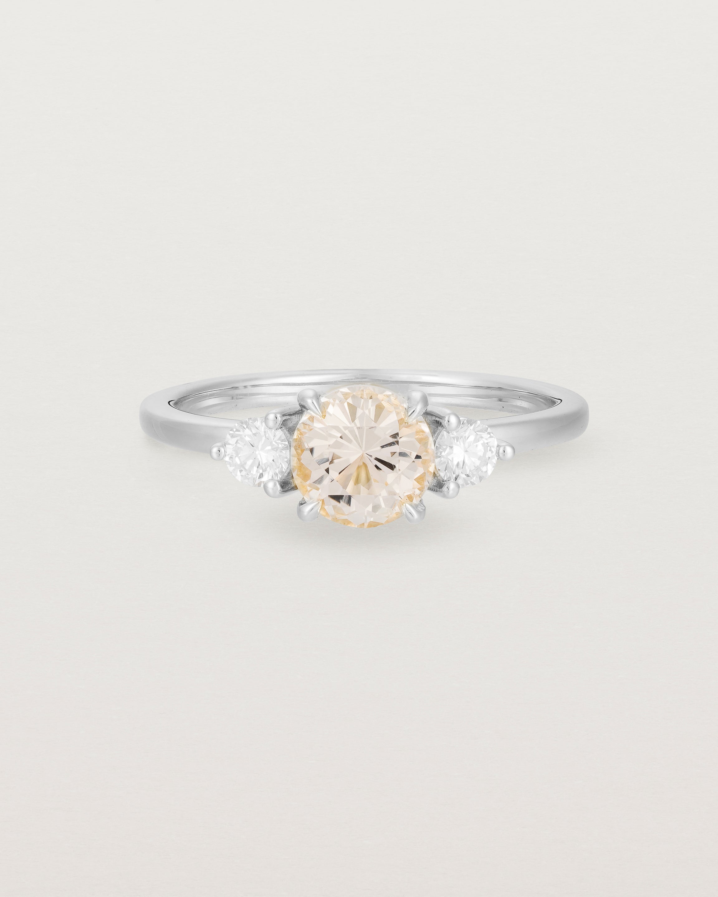 Front view of the Petite Una Round Trio Ring | Morganite & Diamonds | White Gold.
