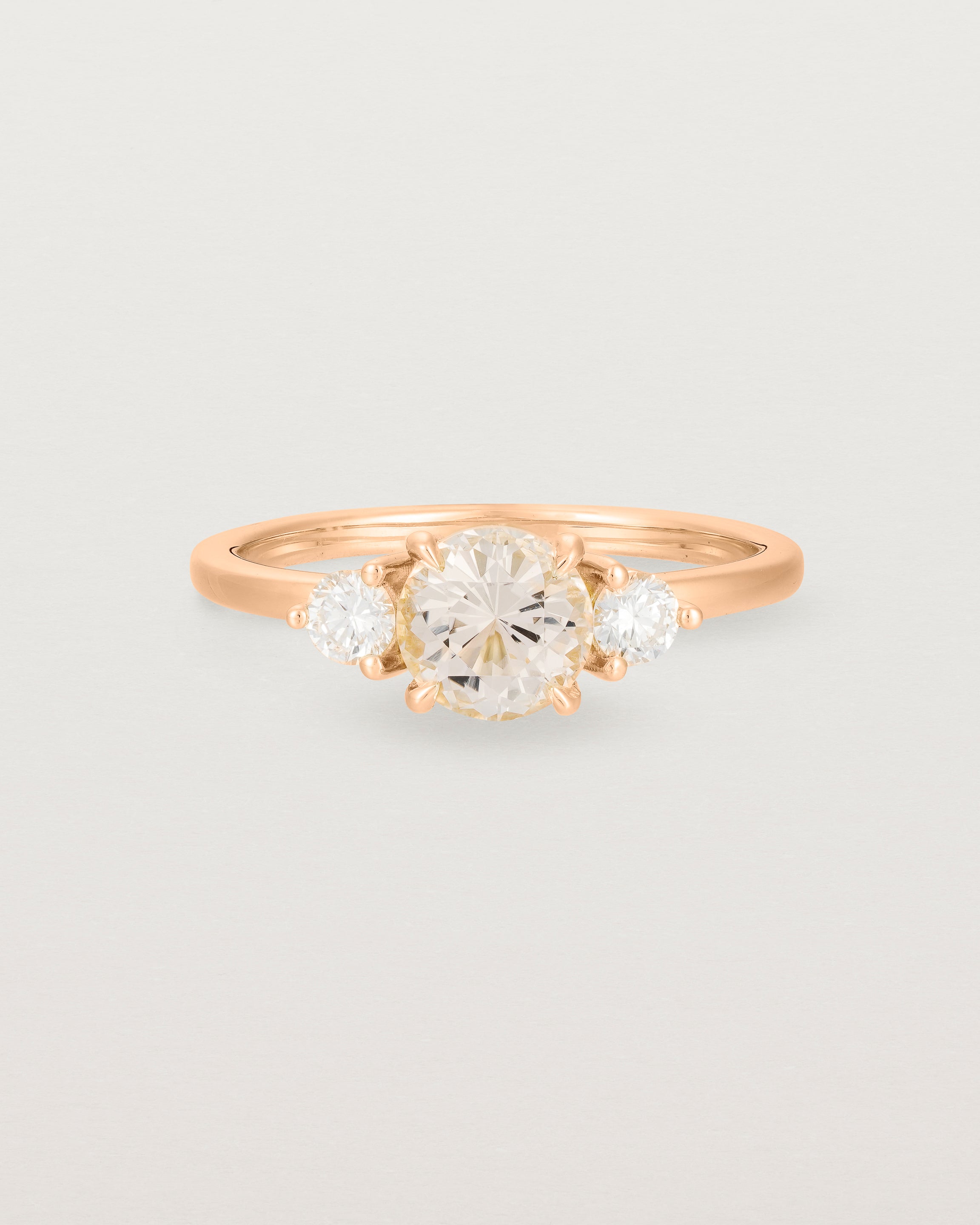 Front view of the Petite Una Round Trio Ring | Morganite & Diamonds | Rose Gold.