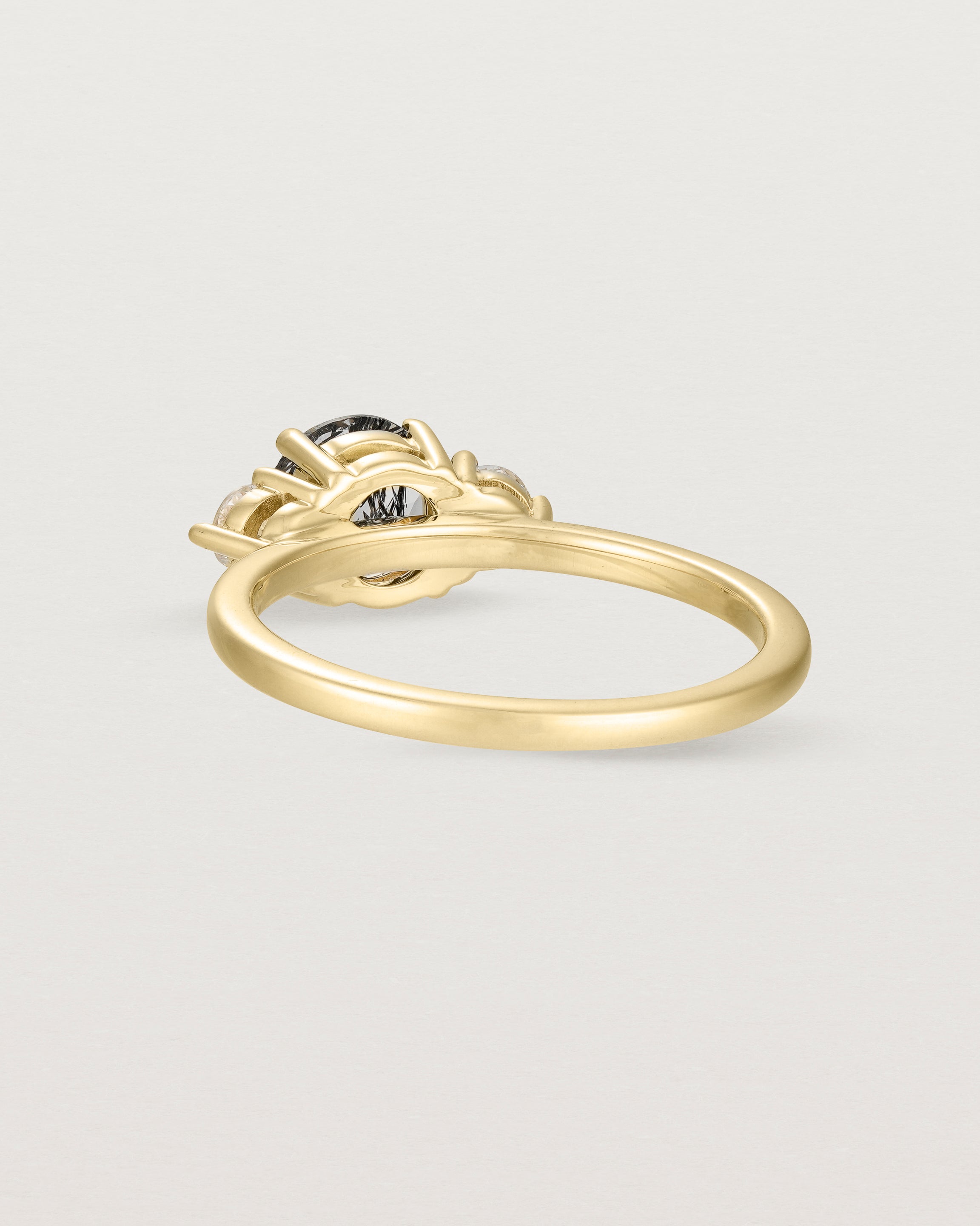 Back view of the Petite Una Round Trio Ring | Tourmalinated Quartz & Diamonds | Yellow Gold.
