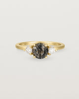 Front view of the Petite Una Round Trio Ring | Tourmalinated Quartz & Diamonds | Yellow Gold.