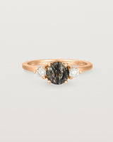 Front view of the Petite Una Round Trio Ring | Tourmalinated Quartz & Diamonds | Rose Gold.