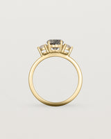 Standing view of the Petite Una Round Trio Ring | Tourmalinated Quartz & Diamonds | Yellow Gold.
