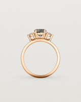 Standing view of the Petite Una Round Trio Ring | Tourmalinated Quartz & Diamonds | Rose Gold.