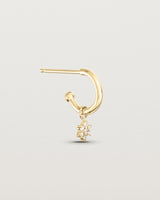 Side image of the pair of Starburst Petit Diamond Hoops on in yellow gold.