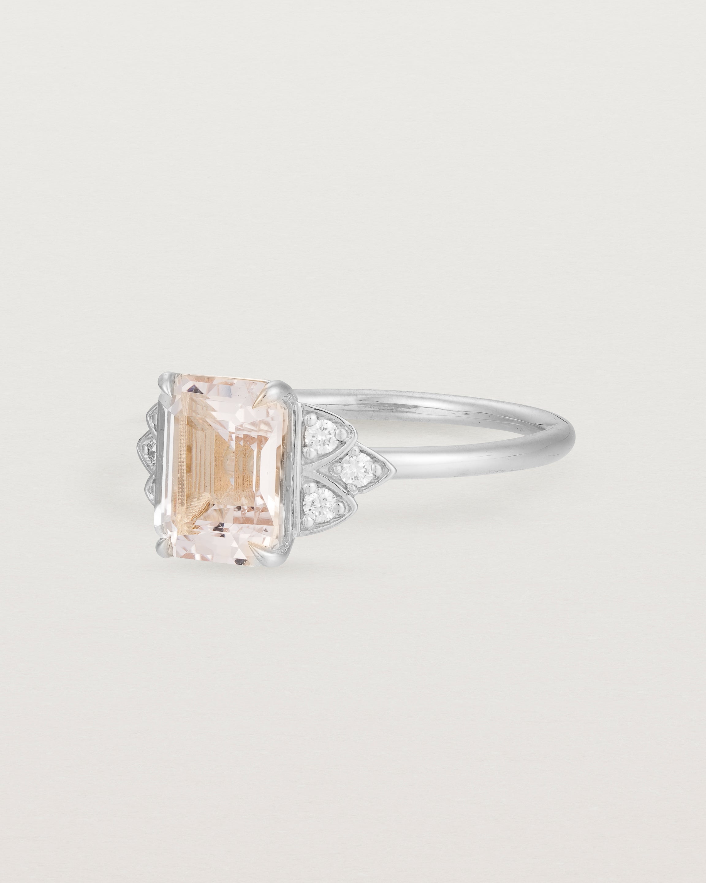 Side view of the Posie Ring | Morganite & Diamonds | White Gold.