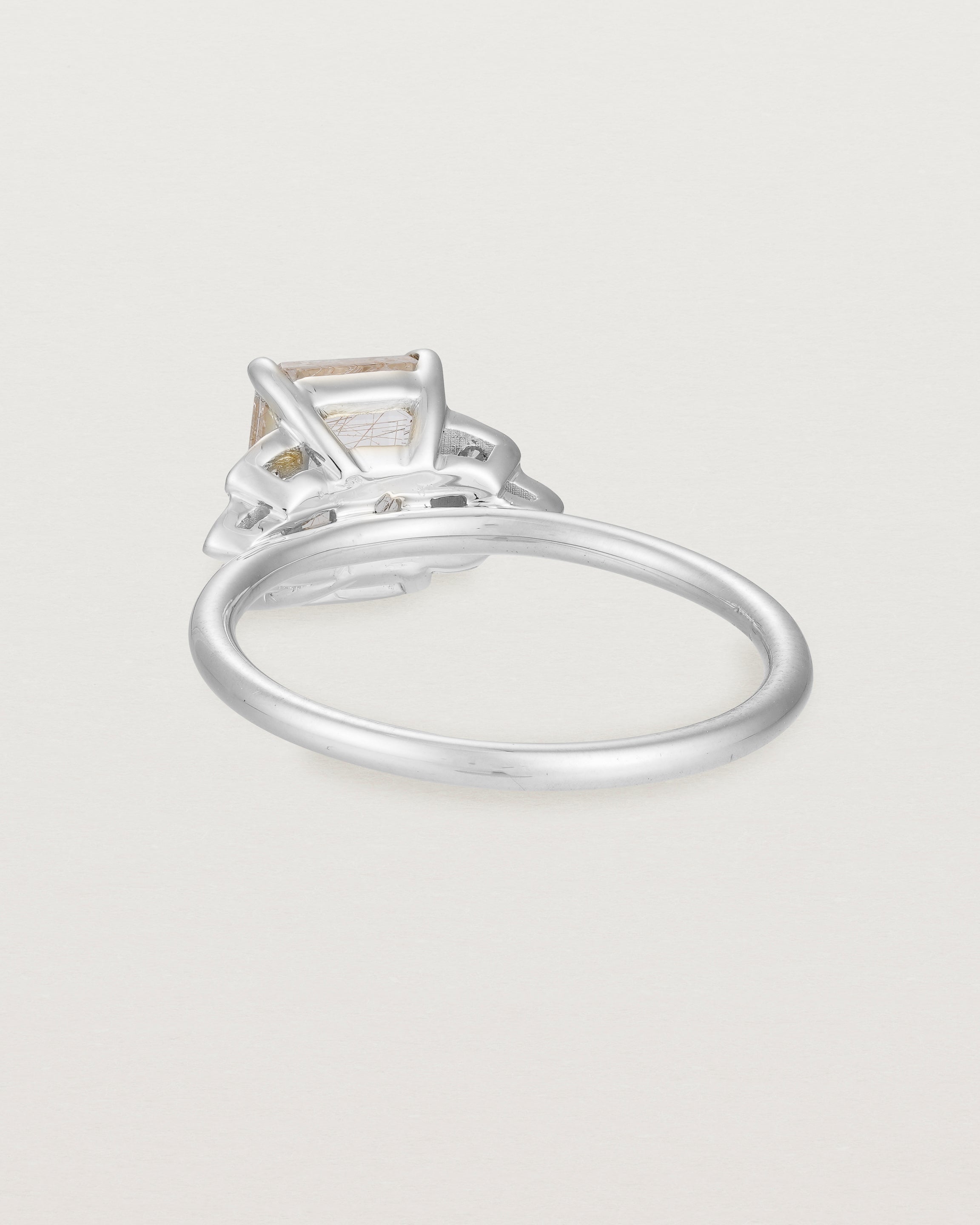 Back view of Posie Ring with rutilated quartz in white gold