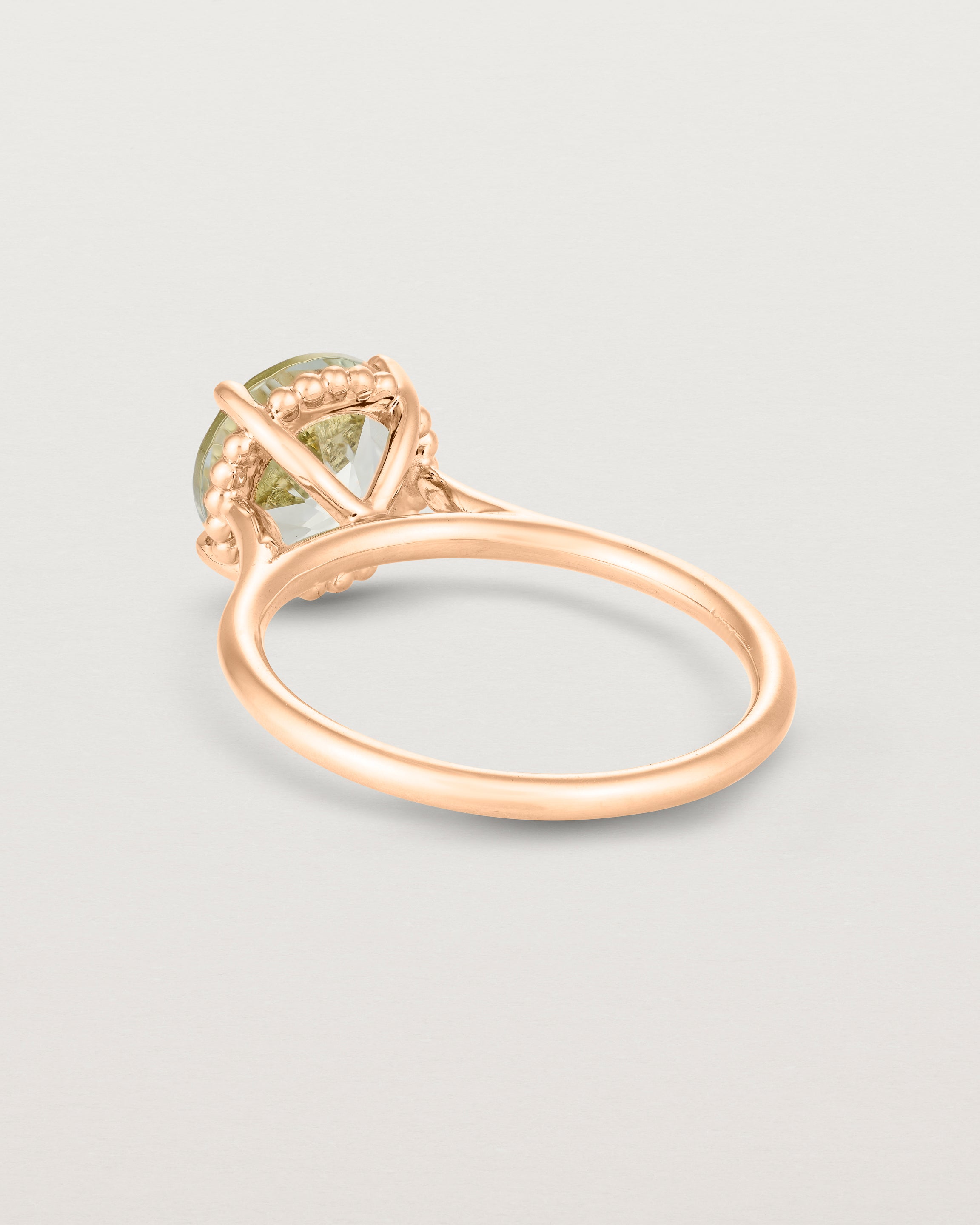 Back view of the Thea Round Solitaire | Green Amethyst in rose gold.