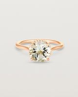 Front view of the Thea Round Solitaire | Green Amethyst in rose gold.