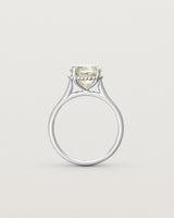 Standing view of the Thea Round Solitaire | Green Amethyst in white gold.