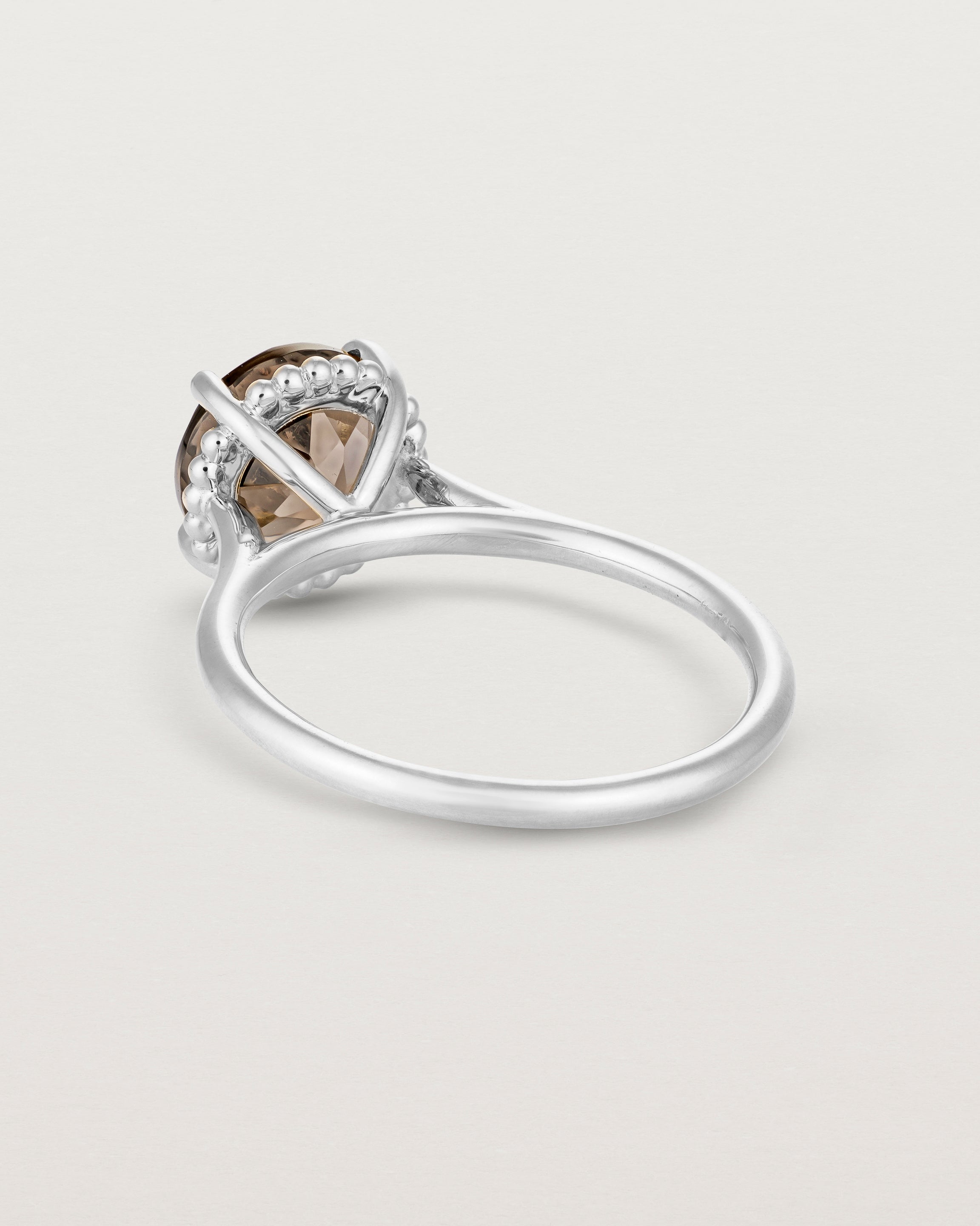 Back view of the Thea Round Solitaire | Smokey Quartz in white gold.