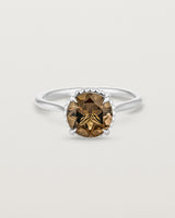 Front view of the Thea Round Solitaire | Smokey Quartz in white gold.