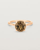 Front view of the Thea Round Solitaire | Smokey Quartz in rose gold.