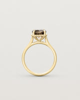 Standing view of the Thea Round Solitaire | Smokey Quartz in yellow gold.