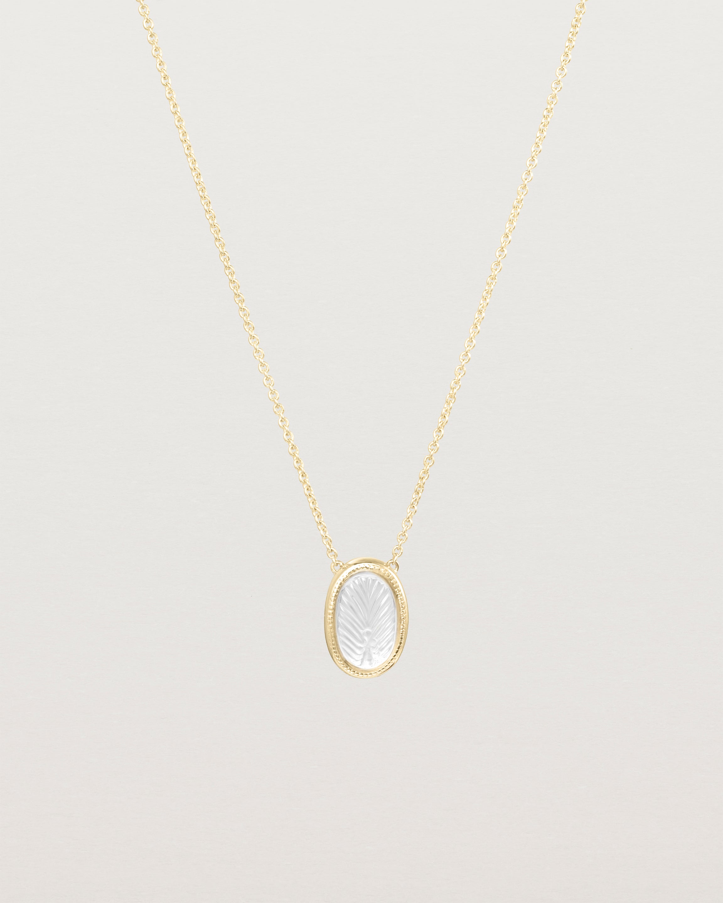 Front view of the Ruan Necklace | Carved Quartz in yellow gold