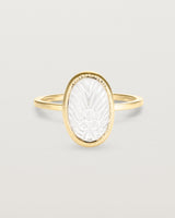 Front view of the Ruan Ring | Carved Quartz in yellow gold.