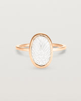 Front view of the Ruan Ring | Carved Quartz in rose gold.