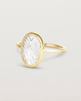 Angled view of the Ruan Ring | Carved Quartz in yellow gold.