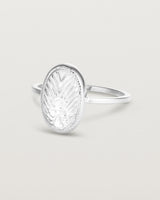 Angled view of the Ruan Ring | Carved Quartz in sterling silver.