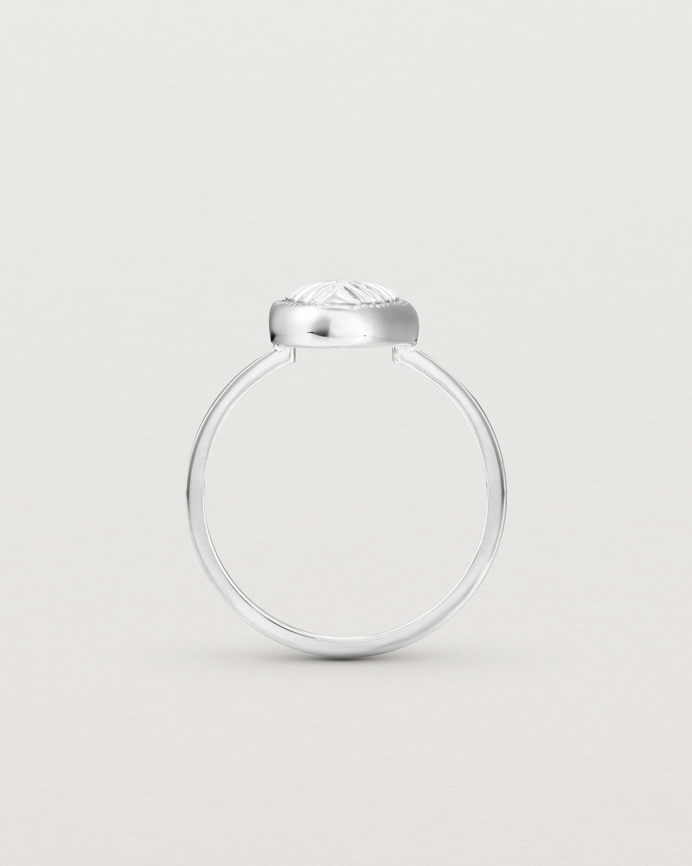 Standing view of the Ruan Ring | Carved Quartz in sterling silver.