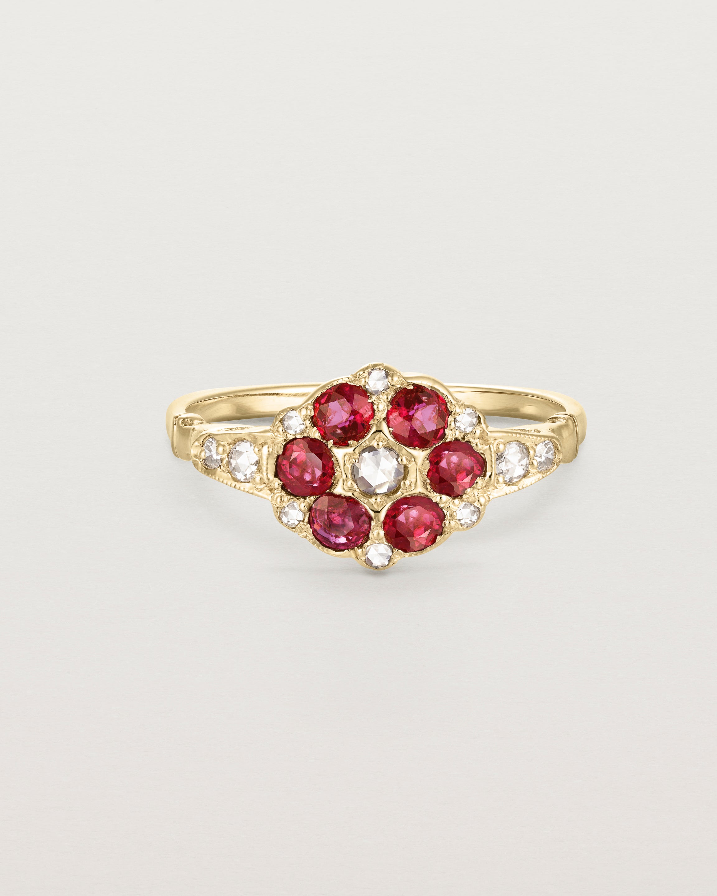 Front view of the Polly Vintage Ring | Ruby & Diamonds.
