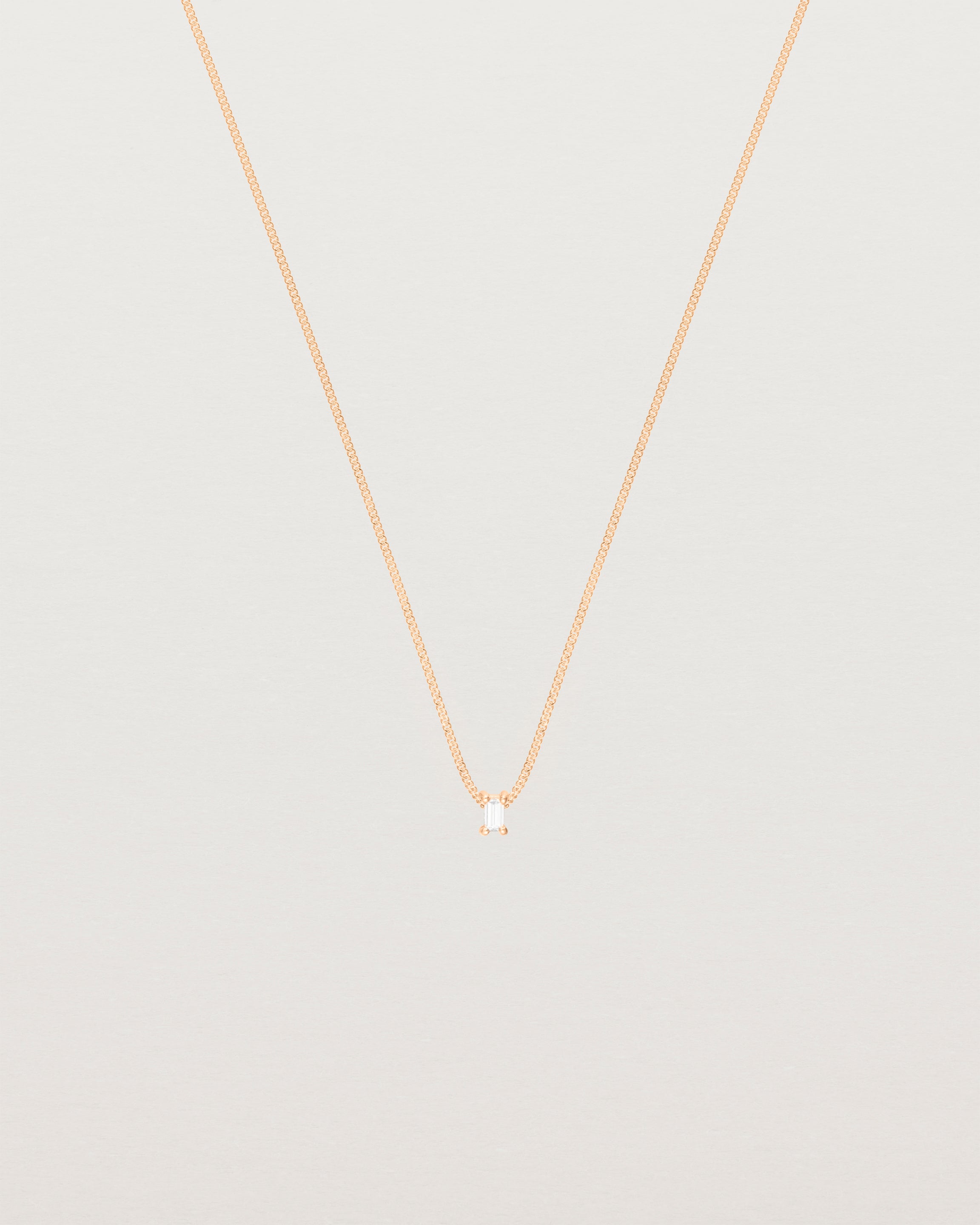 Close up of the Sena Slider Necklace with White Diamond in rose gold.å