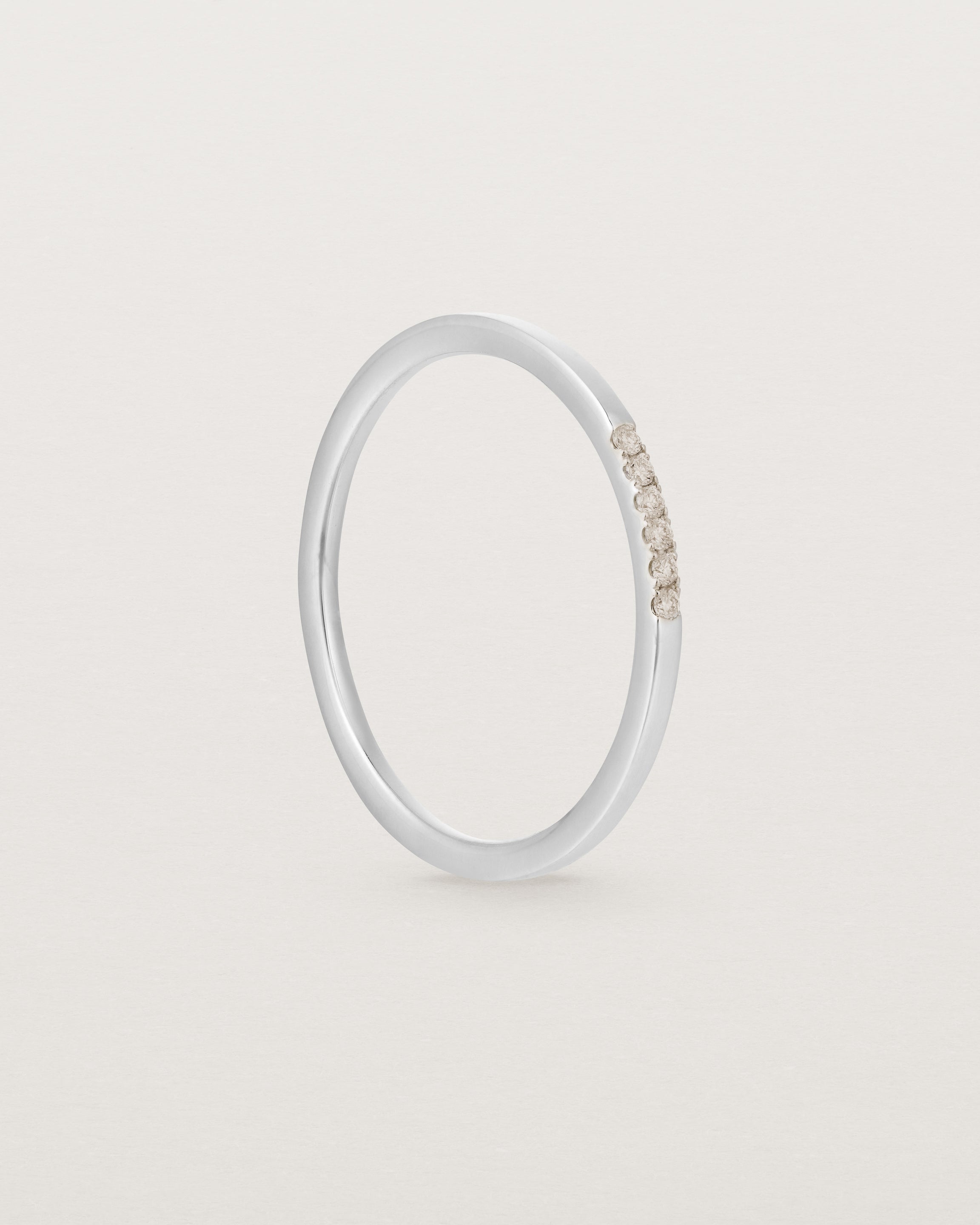 Standing view of the Six Stone Queenie Ring | Champagne Diamonds | White Gold.