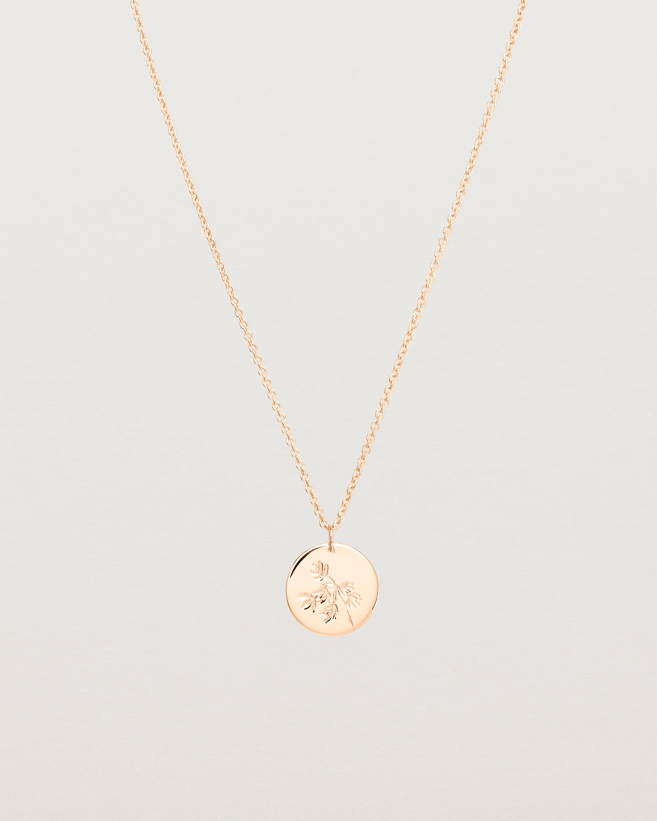 Front view of the Spotted Orchid Necklace | Rose Gold.