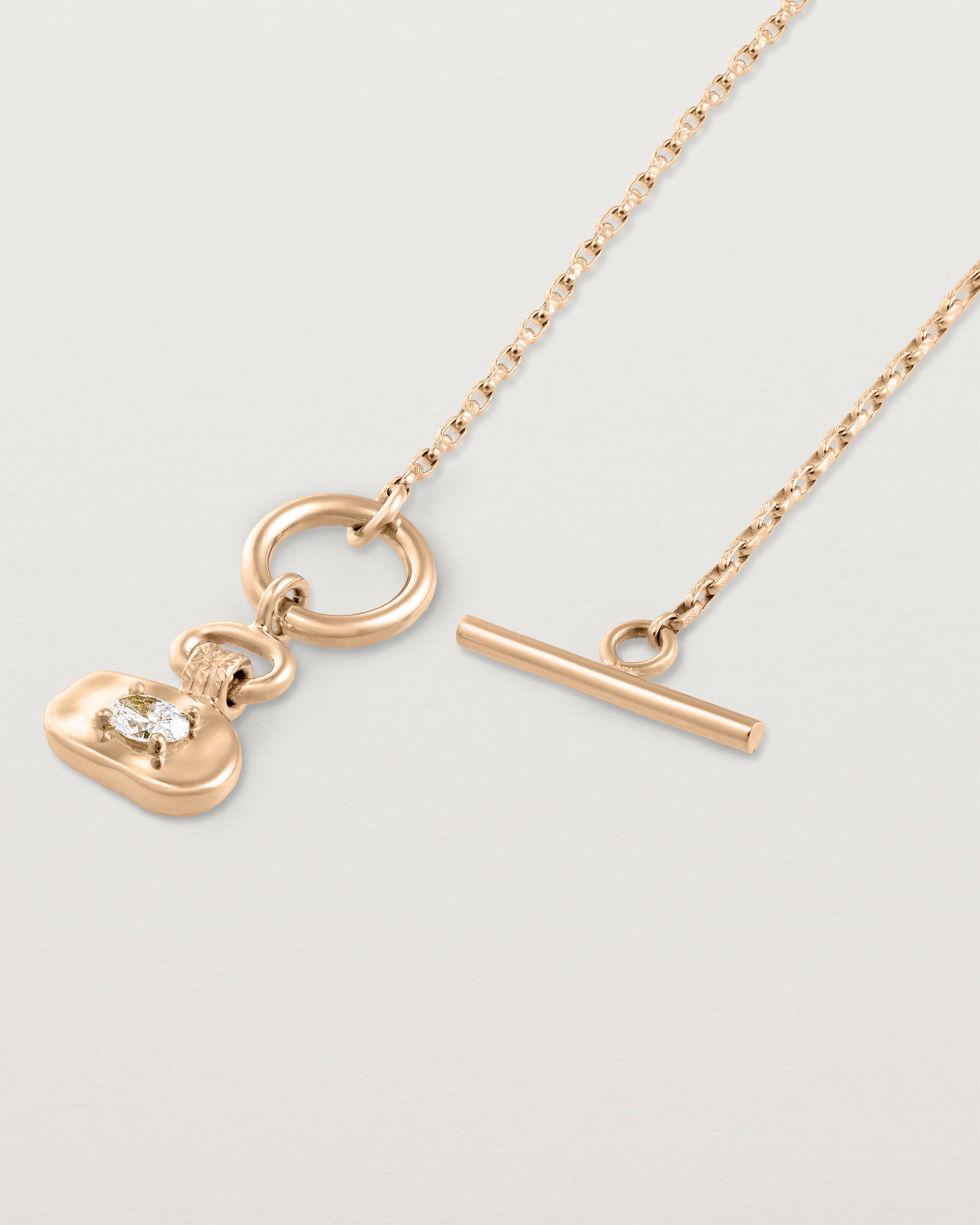 An open shot of the clasp of the Terra Necklace | Diamond in rose gold.