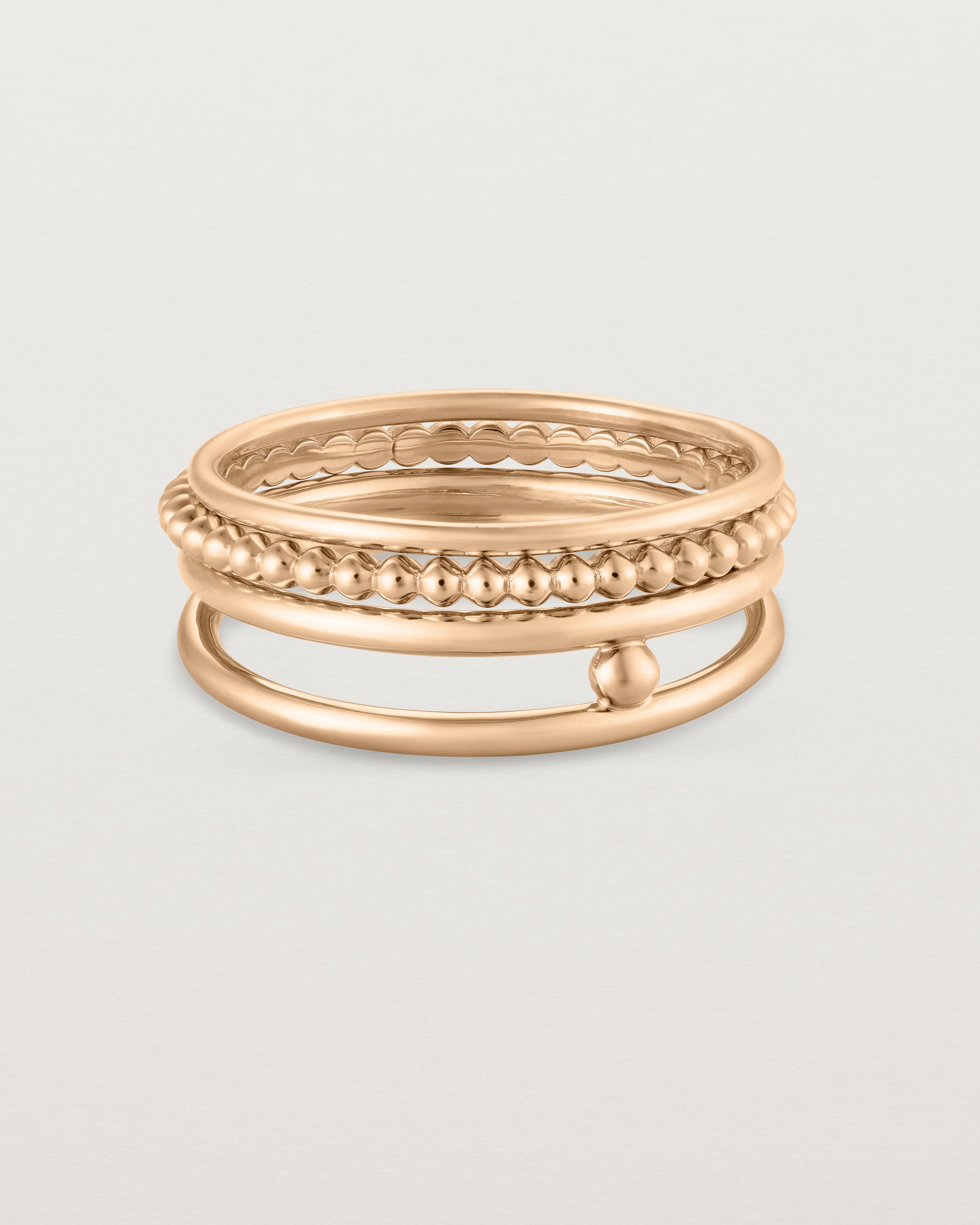 Front view of the Textured Curated Ring Set in rose gold.