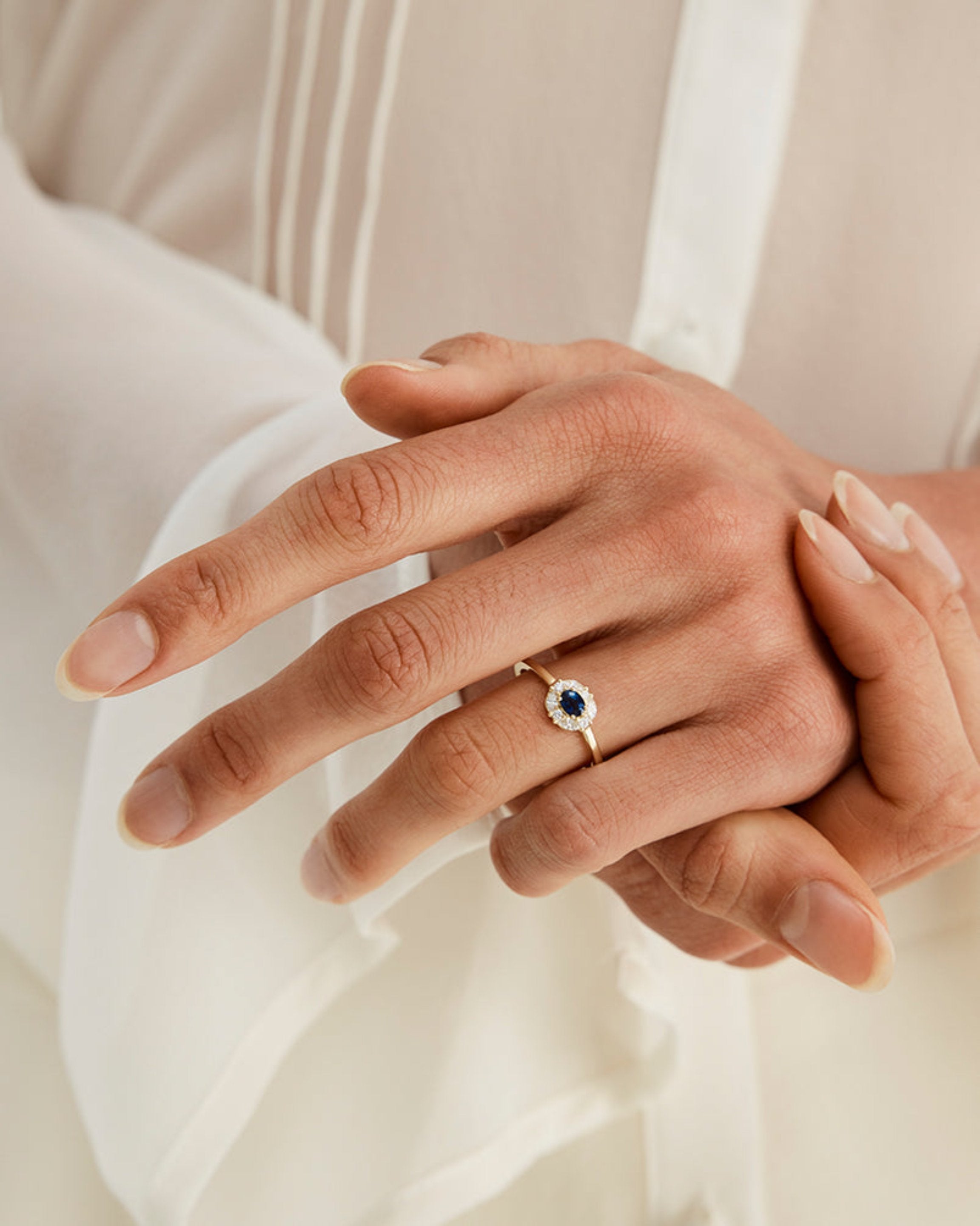 Tilly Halo Ring Australian Sapphire Diamonds White Gold