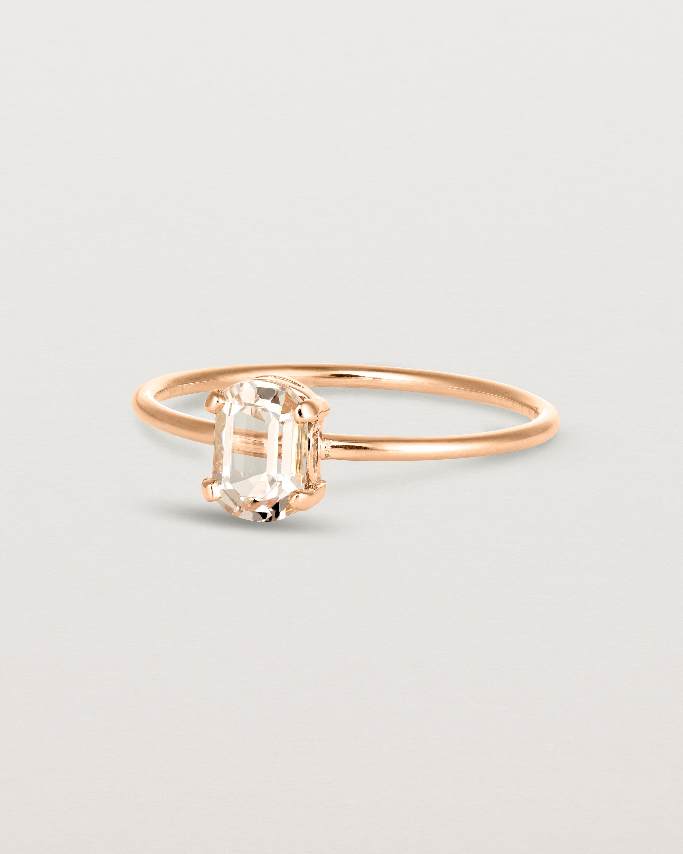Angled view of the Tiny Fei Ring | Morganite in rose gold.