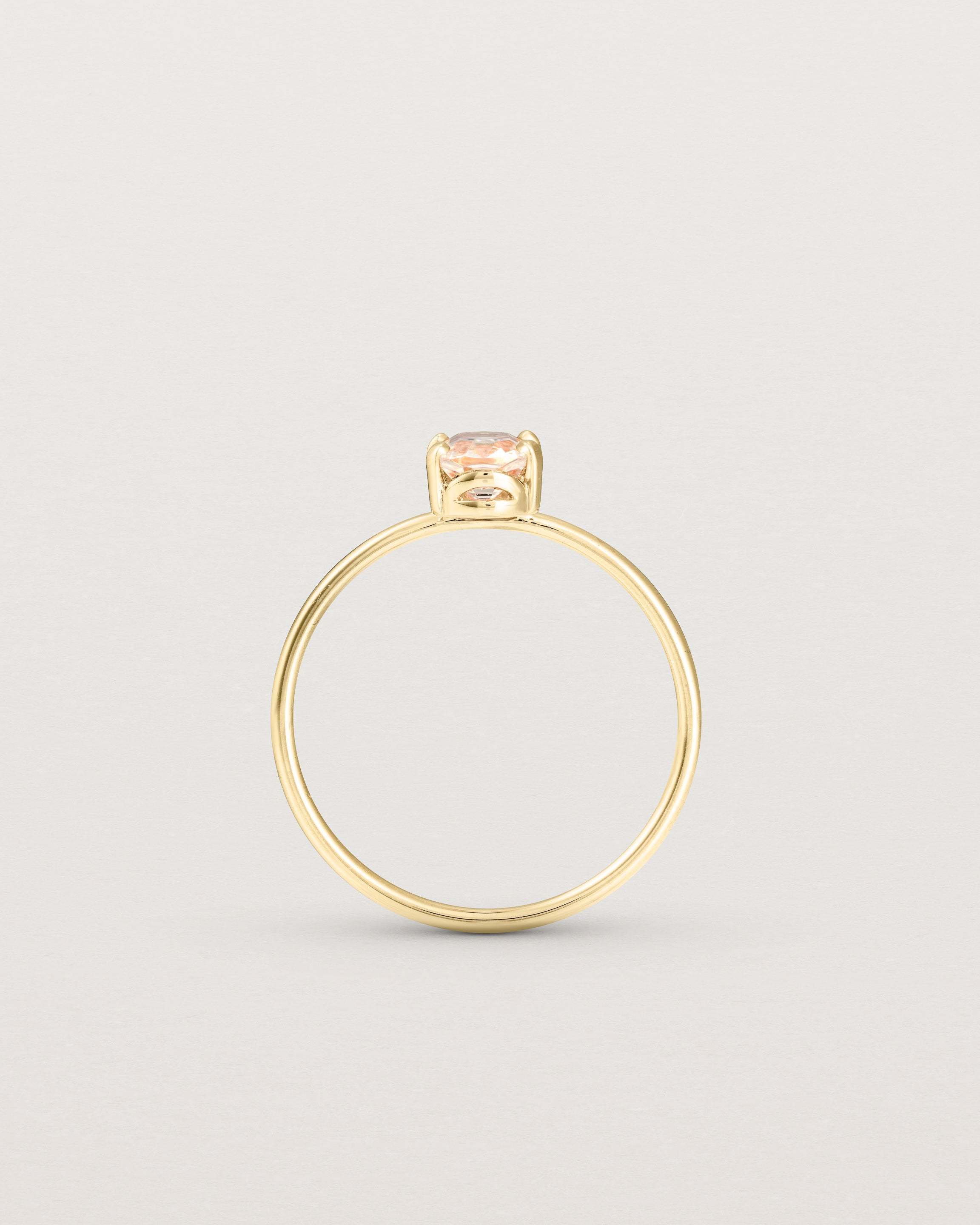 Standing view of the Tiny Fei Ring | Morganite in yellow gold.