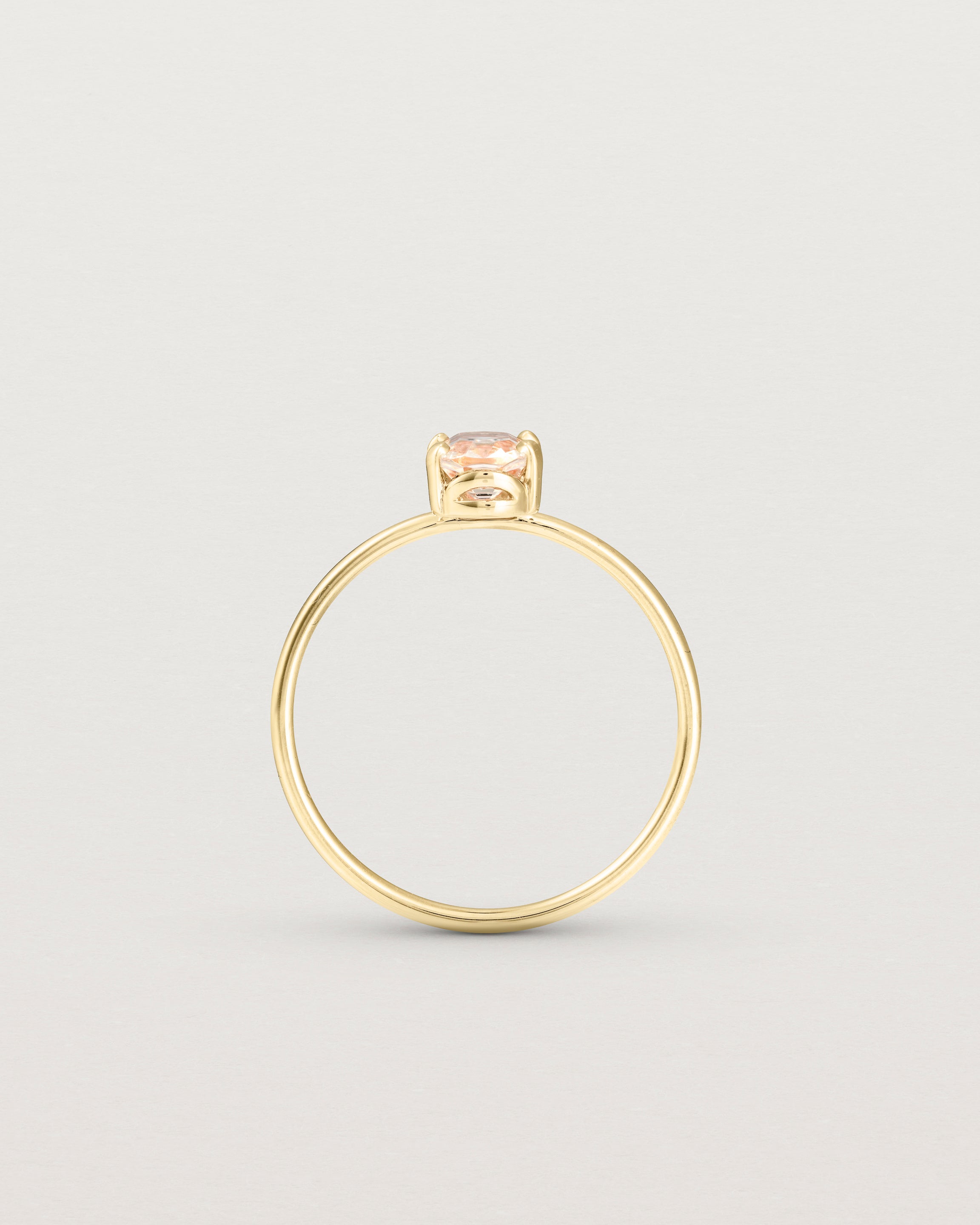 Standing view of the Tiny Fei Ring | Morganite in yellow gold.