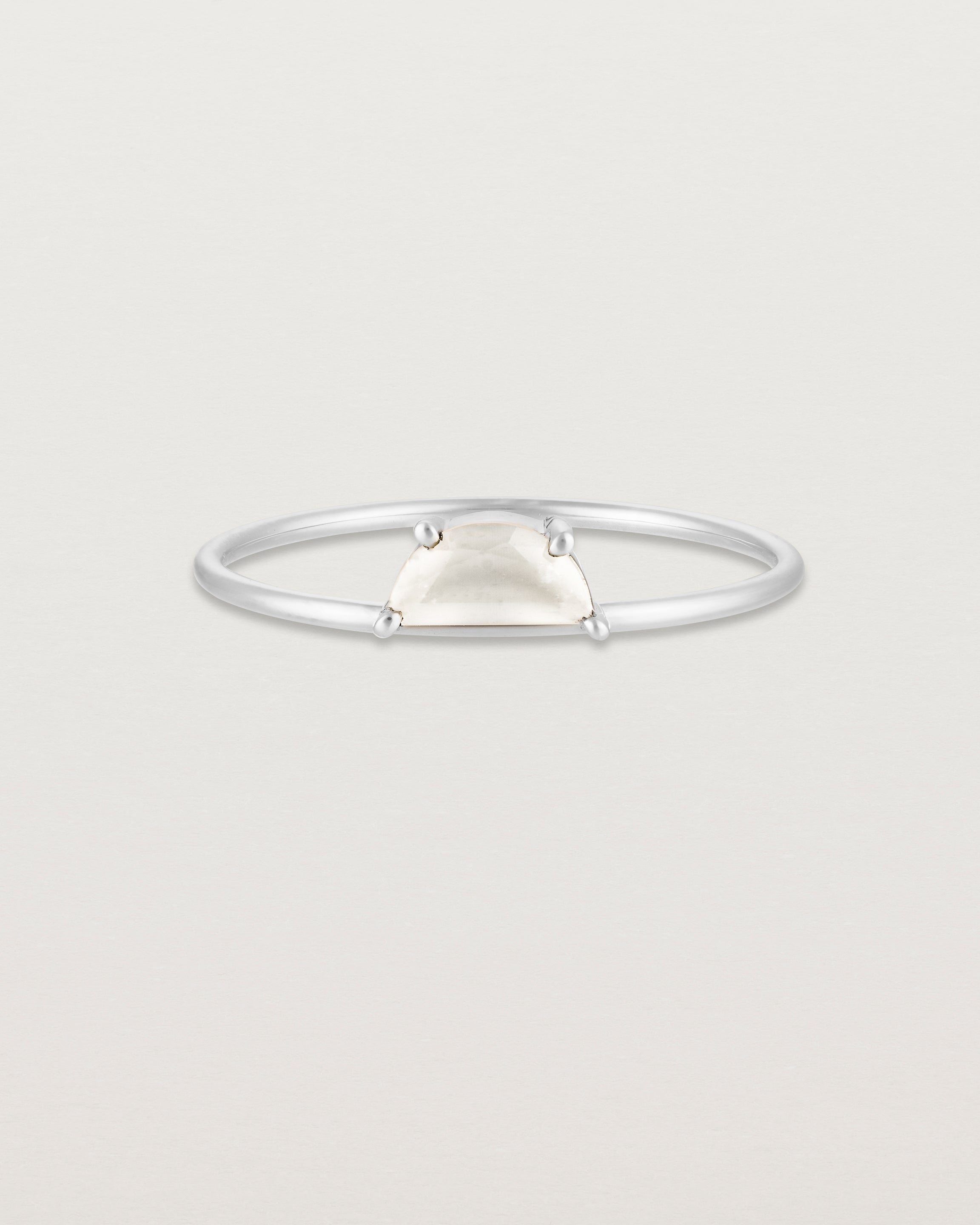 Front view of the Tiny Half Moon Ring | Moonstone in sterling silver.