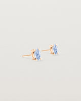 Angled view of the Tiny Marquise Studs | Sapphire | Rose Gold.