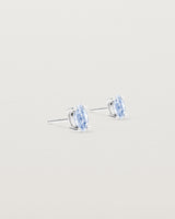 Angled view of the Tiny Marquise Studs | Sapphire | Sterling Silver.