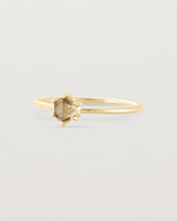 Angled view of the Tiny Rose Cut Ring | Honey Quartz | Yellow Gold.