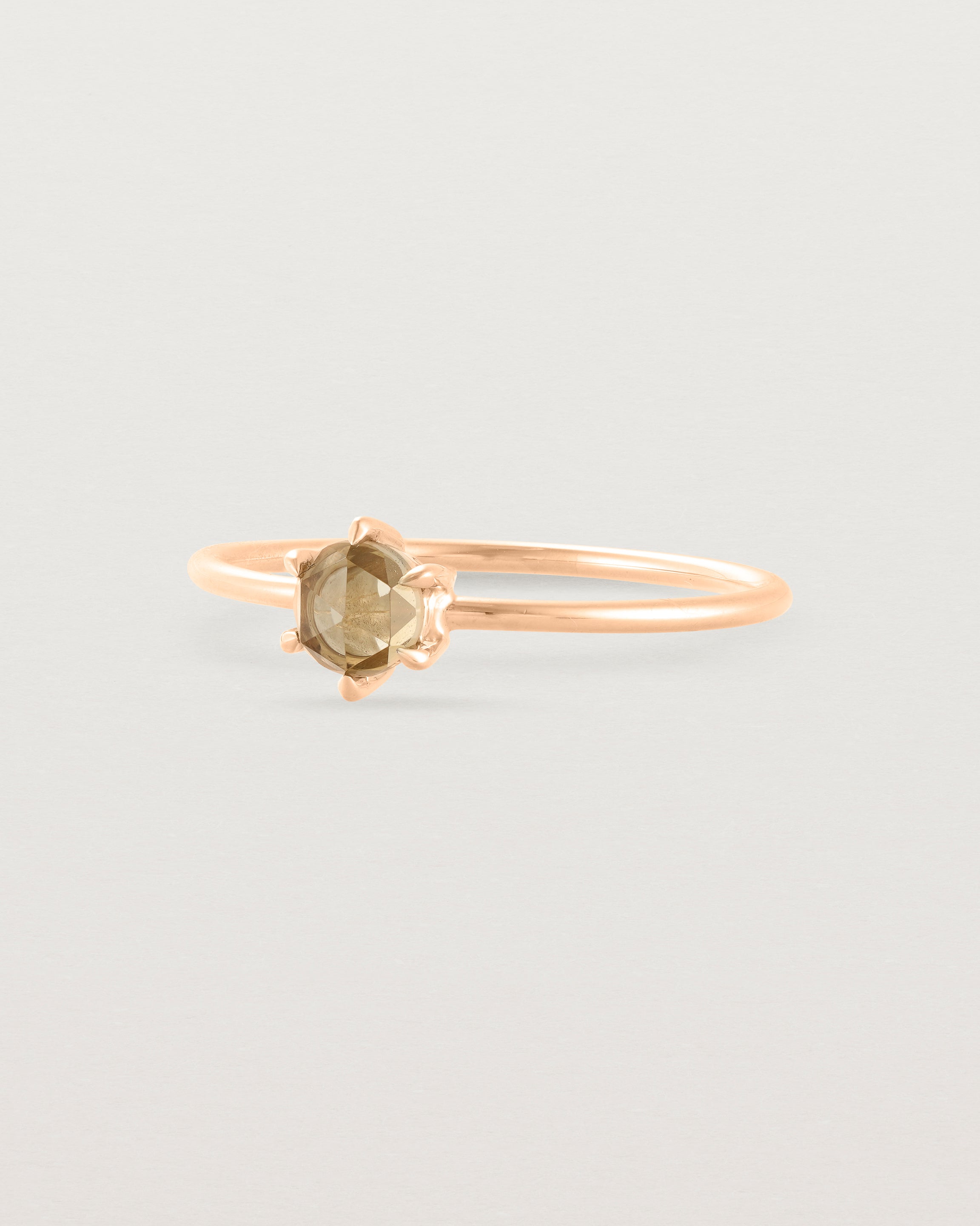 Angled view of the Tiny Rose Cut Ring | Honey Quartz | Rose Gold.