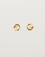 Front view of the Tiny Rose Cut Studs | Honey Quartz in yellow gold.
