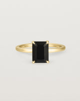 Front view of the Una Emerald Solitaire | Black Spinel | Yellow Gold.