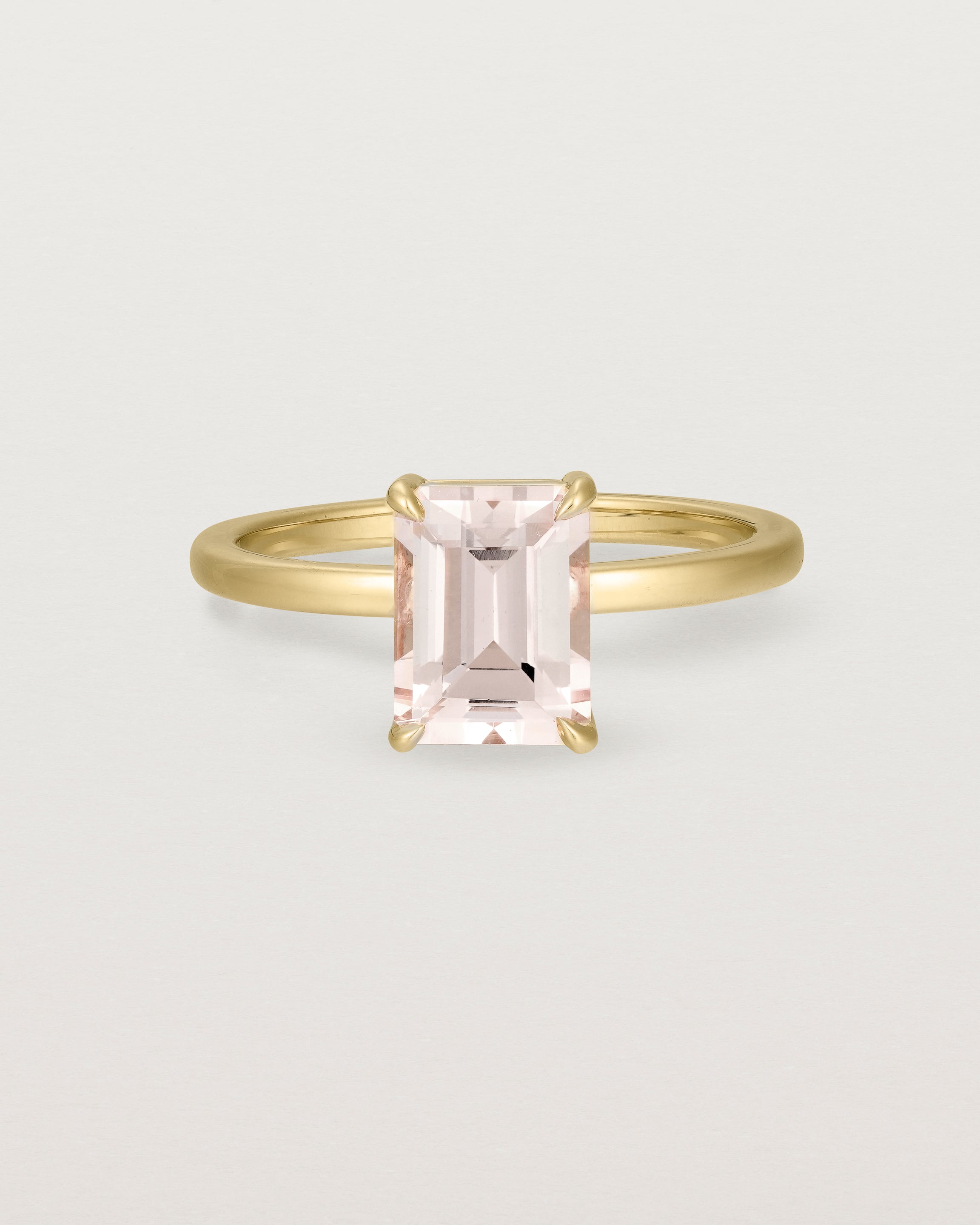 Front view of the Una Emerald Solitaire | Morganite | Yellow Gold.