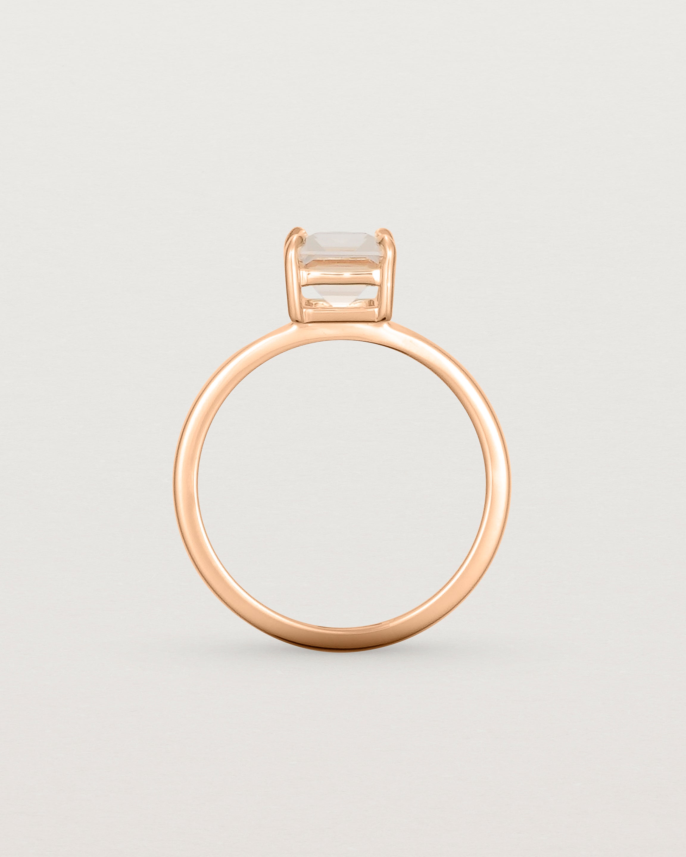 Standing view of the Una Emerald Solitaire | Morganite | Rose Gold.