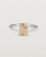 Front view of the Una Emerald Solitaire | Rutilated Quartz | White Gold.