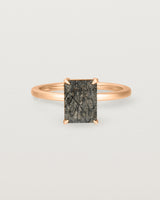 Front view of the Una Emerald Solitaire | Tourmalinated Quartz | Rose Gold.