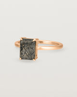 Angled view of the Una Emerald Solitaire | Tourmalinated Quartz | Rose Gold.