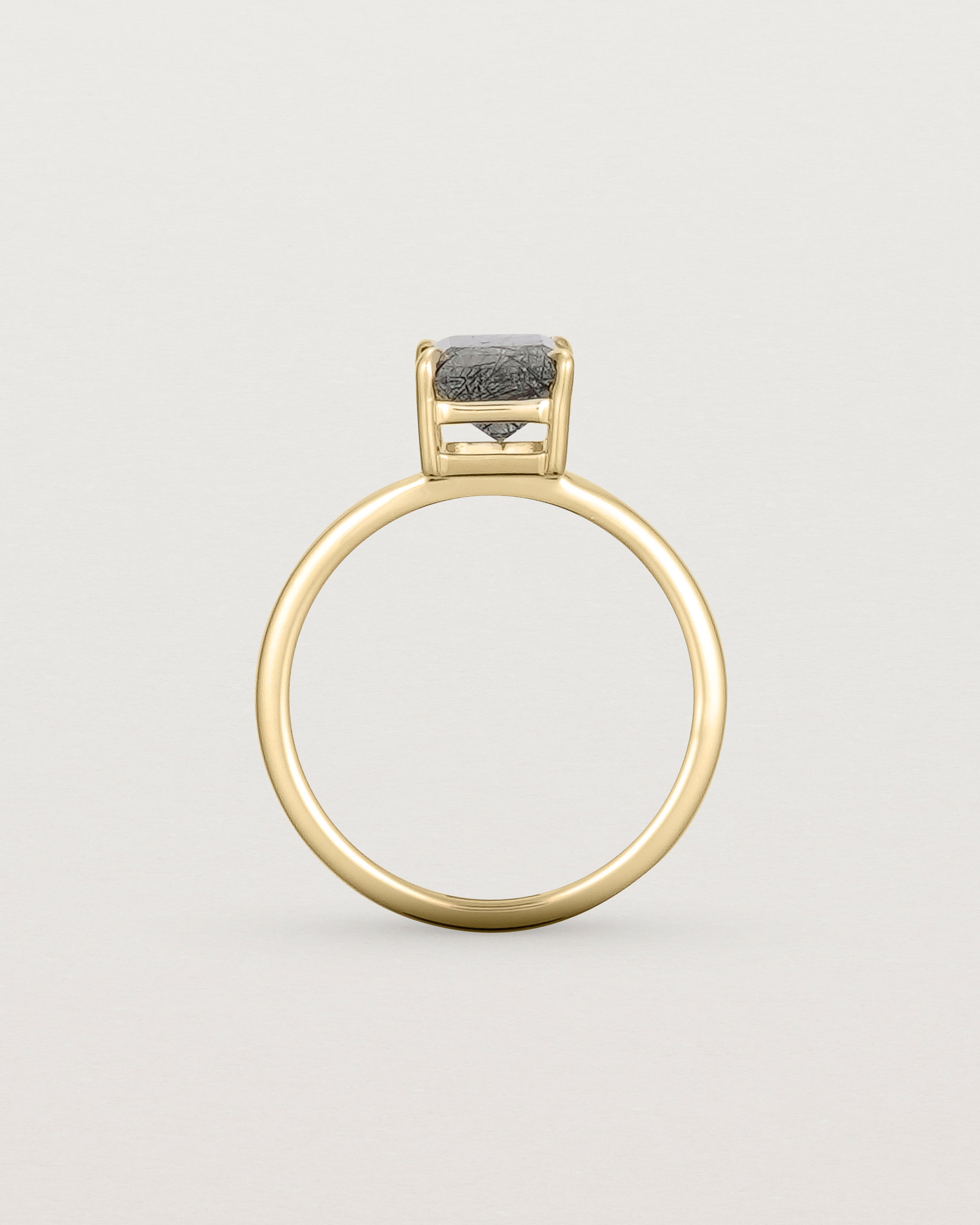 Standing view of the Una Emerald Solitaire | Tourmalinated Quartz | Yellow Gold.